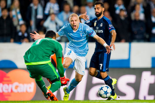 Malmö FFs Anton Tinnerholm och Real Madrids målvakt