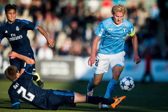 Real Madrids Dani Fernandez och Malmö FFs Franz Brorsson