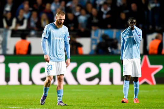 Malmö FFs Enoch Kofi Adu och Jo Inge Berget deppar