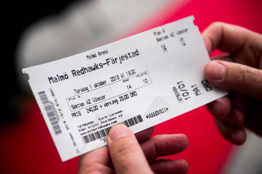 Matchbiljetten till ishockeymatchen i SHL mellan Malmö