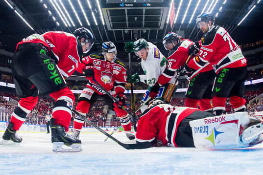 Malmö Redhawks målvakt Jonas Gunnarsson, Nils Andersson,