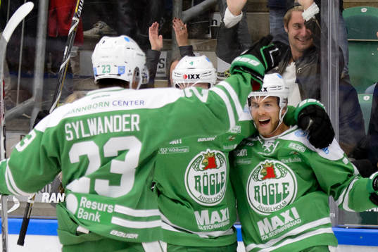 Rögles Daniel Sylwander och Ludvig Claesson firar Partik