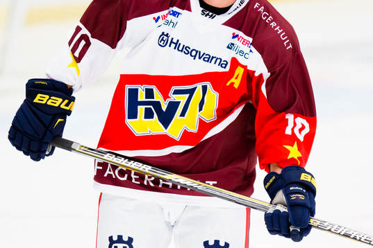 s klubbmärke på jubileumströjorna när HV71 firar 30 år