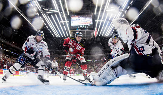 Malmö Redhawks Björn Svensson har öppet mål mot