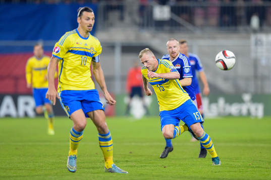 Sveriges Zlatan Ibrahimovic och John Guidetti