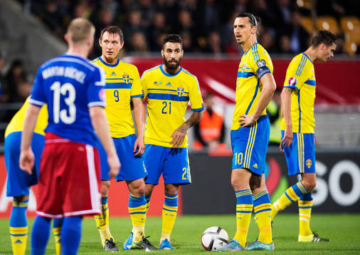Sveriges Kim Källström, Jimmy Durmaz och Zlatan