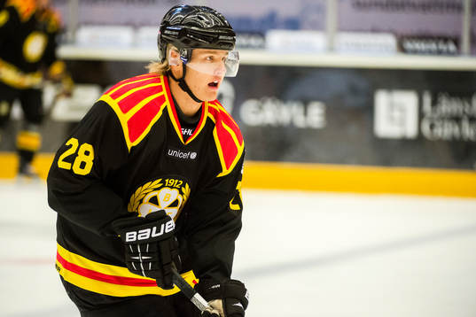 Brynäs Hampus Eriksson före ishockeymatchen i SHL mellan