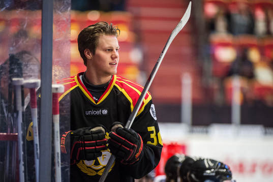 Brynäs Linus Ölund före ishockeymatchen i SHL mellan