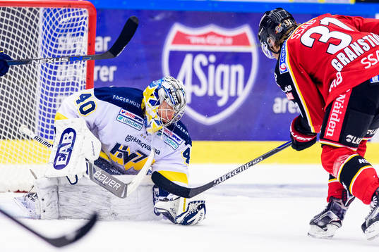 s målvakt Erik Ersberg blockerar pucken