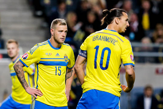 Sveriges John Guidetti och Zlatan Ibrahimovic