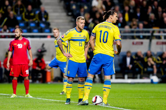 Sveriges John Guidetti och Zlatan Ibrahimovic