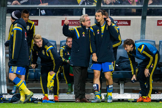 Sveriges förbundskapten Erik Hamrén och Zlatan Ibrahimovic