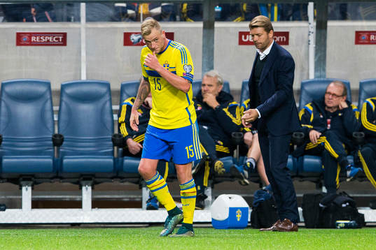Sveriges John Guidetti och players manager Marcus Allbäck