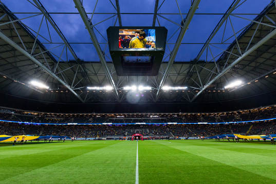 Generell vy över Friends Arena innan fotbollsmatchen i