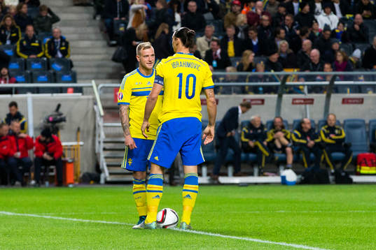 Sveriges John Guidetti och Zlatan Ibrahimovic