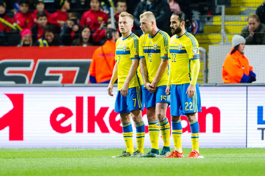 Sveriges Sebastian Larsson, John Guidetti och Erkan Zengin