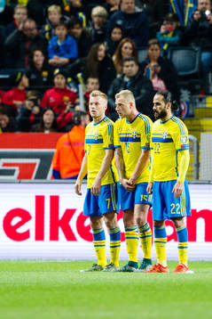 Sveriges Sebastian Larsson, John Guidetti och Erkan Zengin