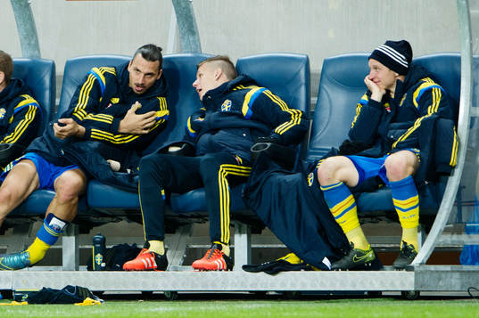 Sveriges Zlatan Ibrahimovic, Pontus Wernbloom och Kim