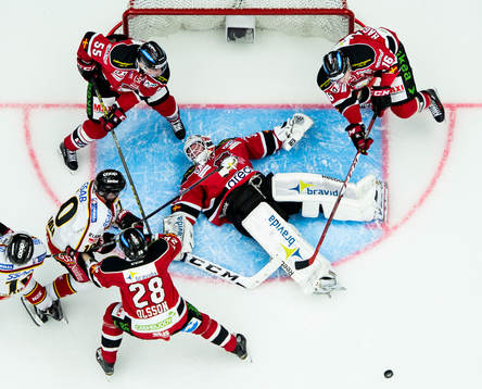 Malmö Redhawks målvakt Jonas Gunnarsson, Johan Björk,