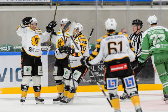 Skellefteås spelare firar Janne Pesonen (v)