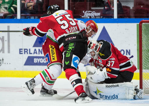 Malmö Redhawks målvakt Jonas Gunnarsson och Johan Björk