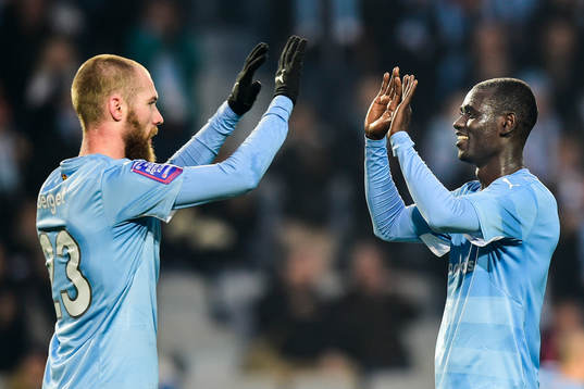 Malmös Jo Inge Berget jublar med Enoch Kofi Adu