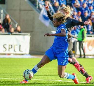 Eskilstuna Uniteds Gaelle Enganamouit förarbete till 2-0