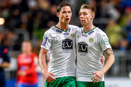 Hammarbys Philip Haglund och Birkir Már Saevarsson jublar