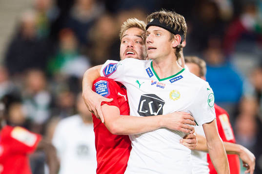 Helsingborgs Johan Mårtensson och Hammarbys Jakob Orlov