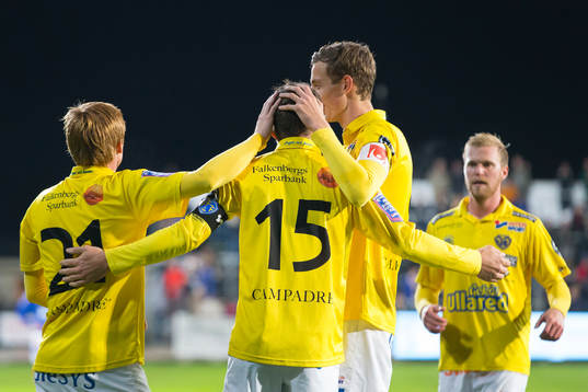Falkenbergs Dan Keat och Gustaf Nilsson jublar tillammans