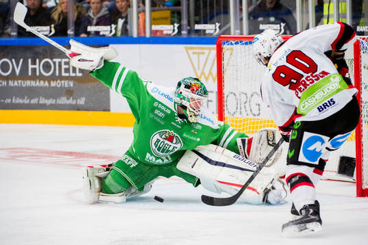 Malmö Redhawks Mattias Persson skjuter mot Rögles