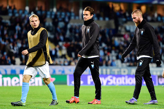 Malmö FFs  Oscar Lewicki, Andreas Vindheim och Jo Inge