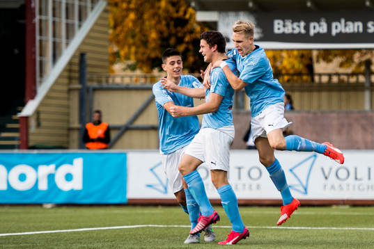 Malmö FFs Dennis Hadzikadunic och Truls Verngren jublar