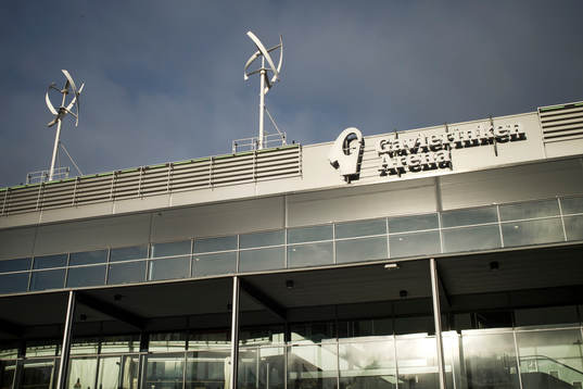 Exteriörbild på Gavlerinken Arena före ishockeymatchen i