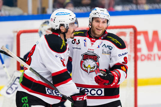 Malmö Redhawks Peter Mueller och Frederik Storm jublar