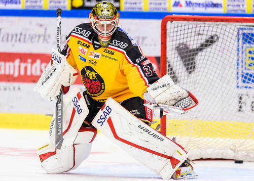Luleås målvakt Joel Lassinantti på uppvärmningen