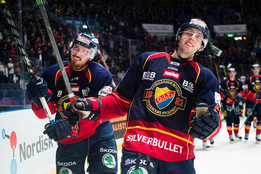 Djurgårdens Mikael Ahlén och Robin Norell jublar
