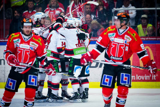 Malmö Redhawks Derek Meech gör 0-1 och jublar