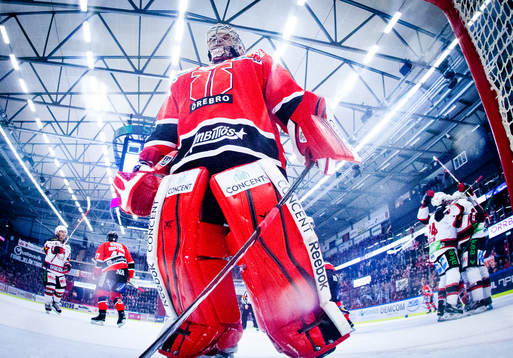 Malmö Redhawks Derek Meech gör 0-1 och med jublar Jens