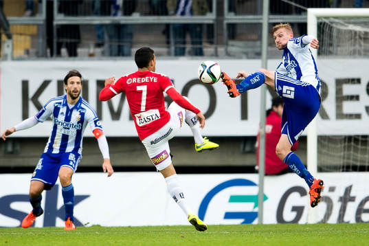 IFK Göteborgs Sebastian Eriksson och Kalmars Ismael Silva