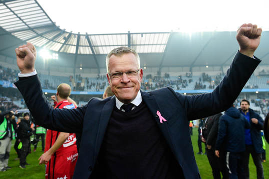 Norrköpings tränare Jan Andersson jublar att Norrköping