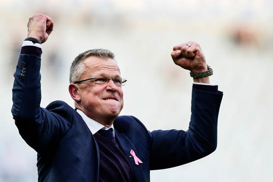 Norrköpings tränare Jan Andersson jublar