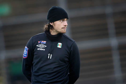 Varbergs Robin Tranberg före fotbollsmatchen i Superettan