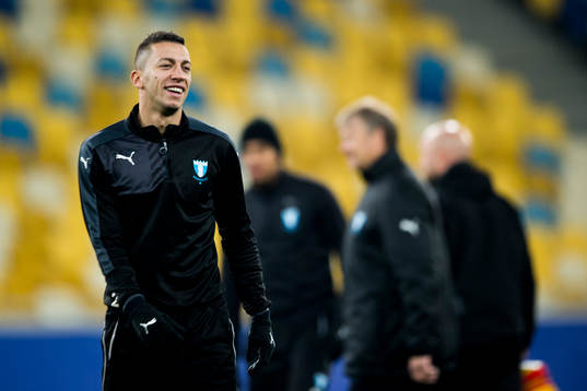 Malmö FFs Nikola Djurjic skrattar