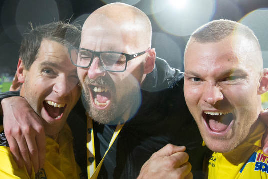 Falkenbergs Stefan Rodevåg och klubbchef Patrik Lundgren
