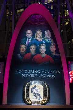 The Ice Hockey Hall of Fame stage at the induction ceremony
