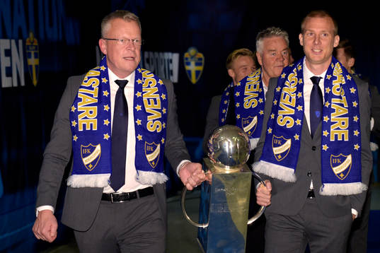 Norrköpings tränare Jan Andersson, Andreas Johansson och
