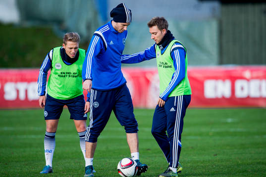 Danmarks Nicklas Bendtner och Christian Eriksen