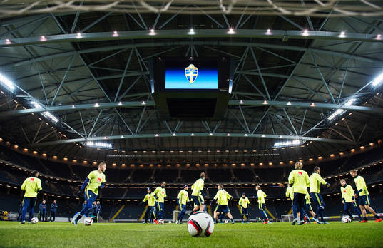 Generell vy över Sveriges fotbollslandslags träning