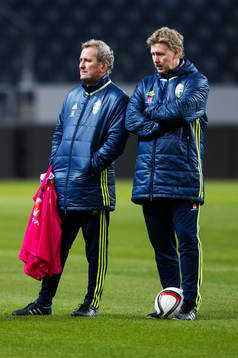Erik Hamrén, förbundskapten, och Peter Wettergren,